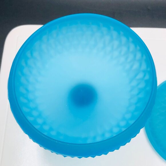 Vintage Indiana Glass Satin Mist Blue Diamond Point Candy Wedding Box Compote - Picture 4 of 14